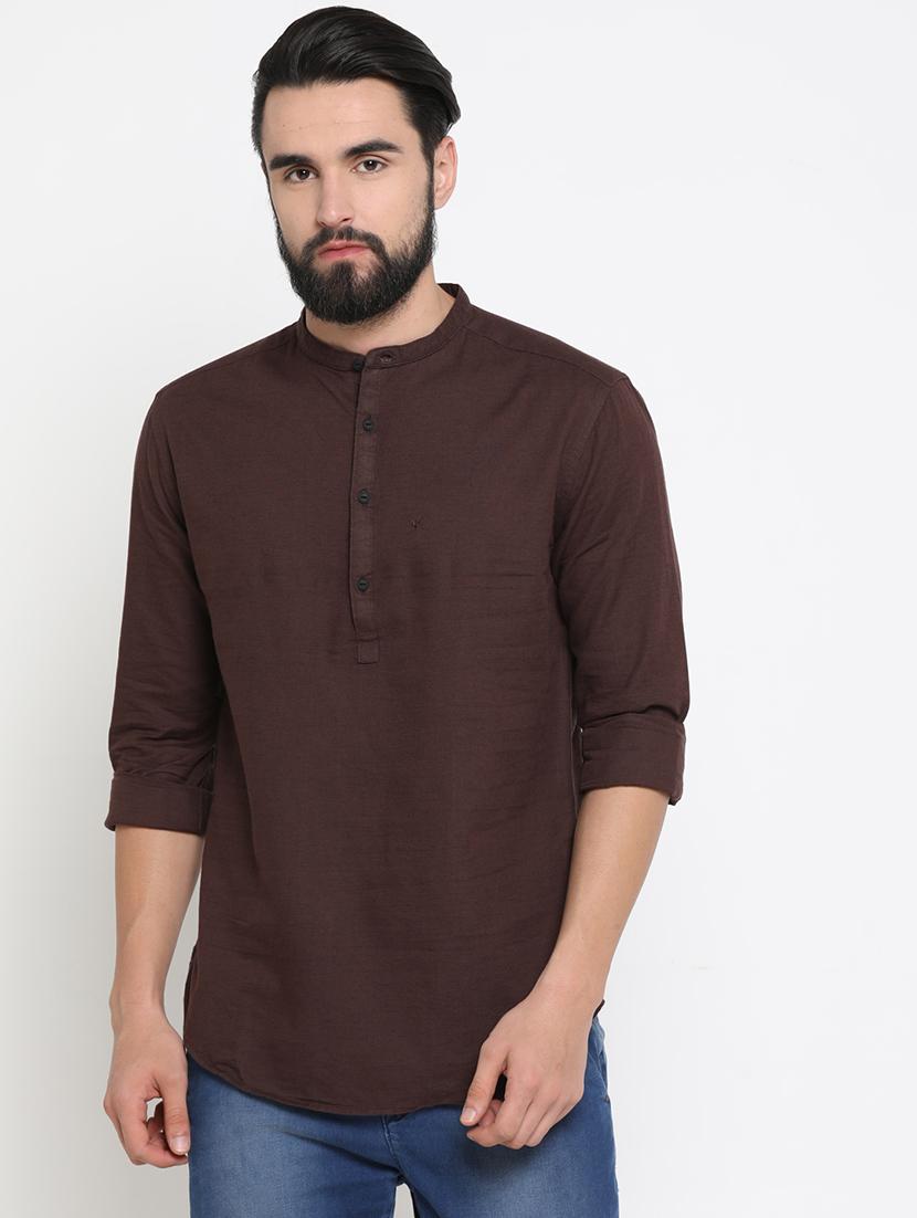 neutral linen short kurta - 17072924 - Zoom Image - 0
