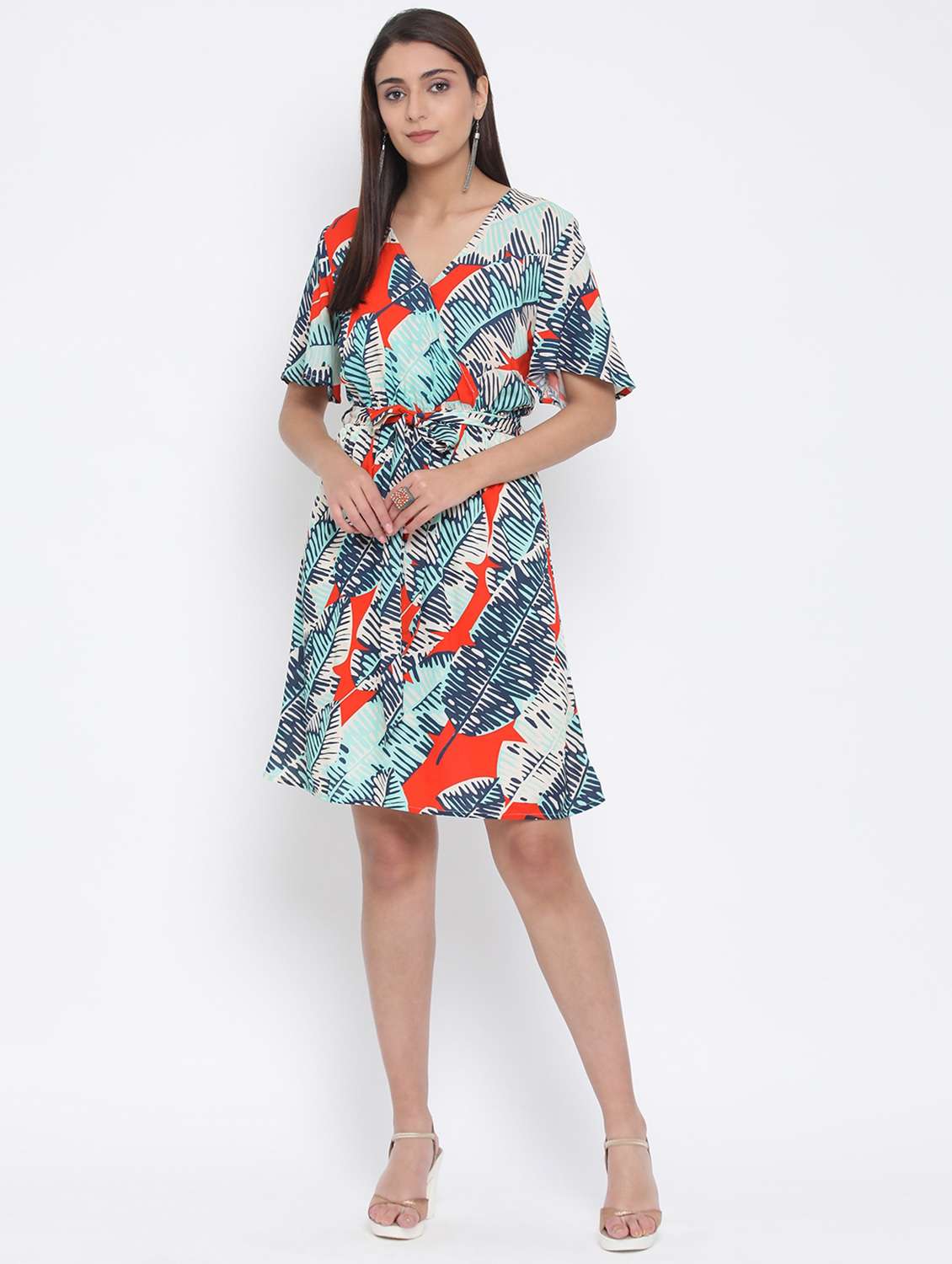 tie front printed a-line dress - 17074085 - Standard Image - 3