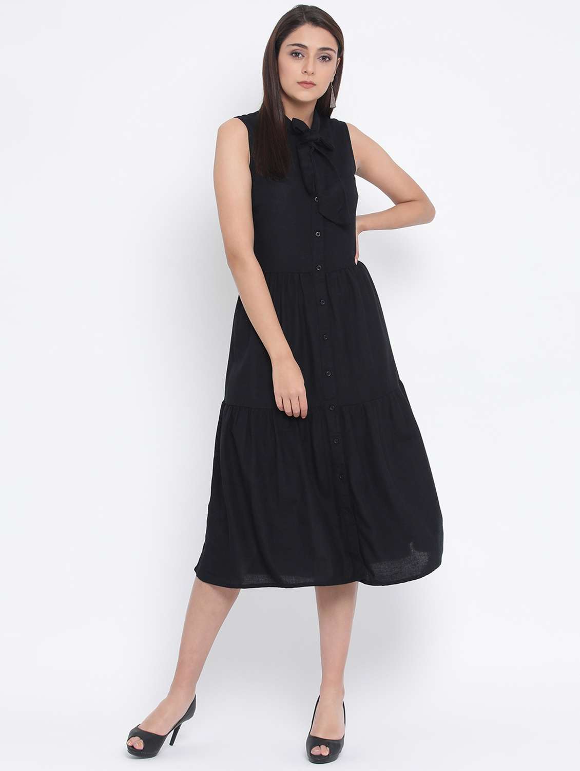 tie up neck button-up a-line dress - 17074092 - Zoom Image - 0