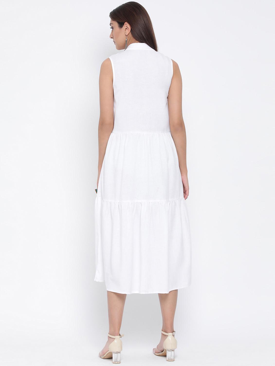 tie up neck button-up a-line dress - 17074093 - Standard Image - 3