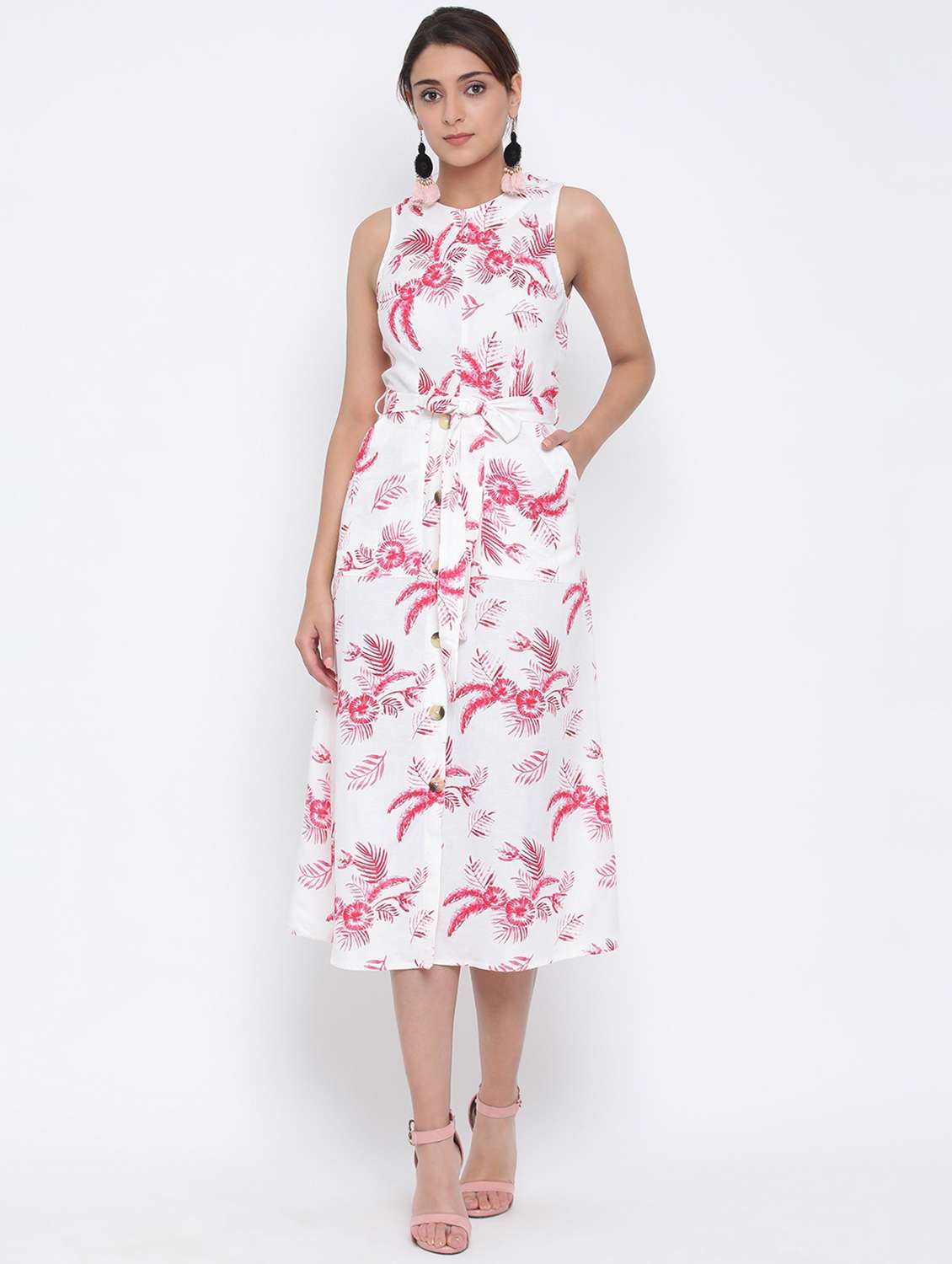 tie front floral a-line dress - 17074099 - Zoom Image - 0