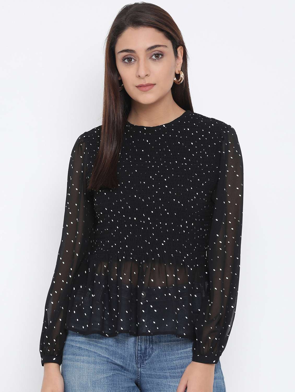 women's peplum crew neck top