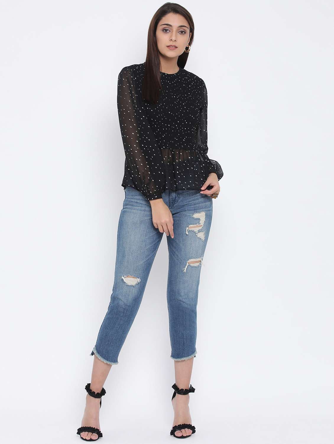 women's peplum crew neck top - 17074105 -  Standard Image - 3