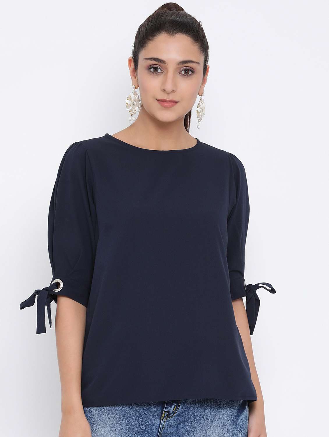 eyelet knot sleeves solid top  - 17074113 -  Zoom Image - 0