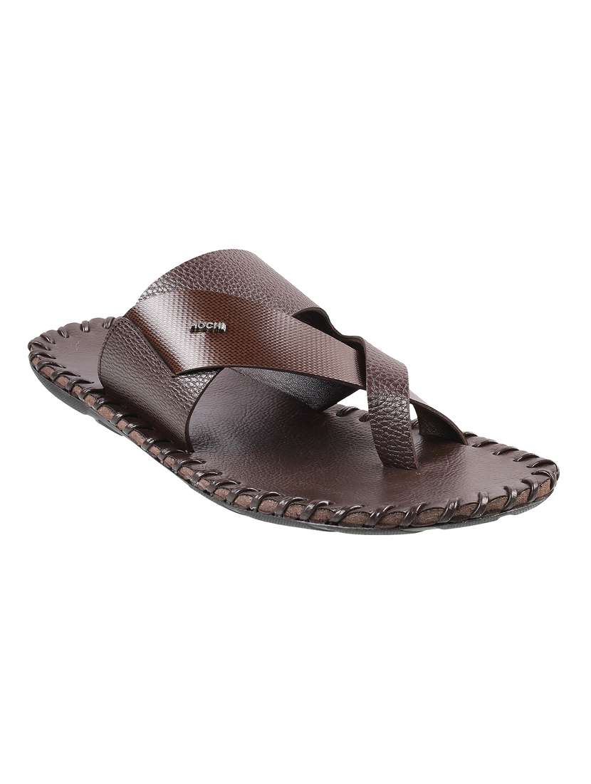 Buy online Brown Leather Toe Separator Flip Flops from Slippers
