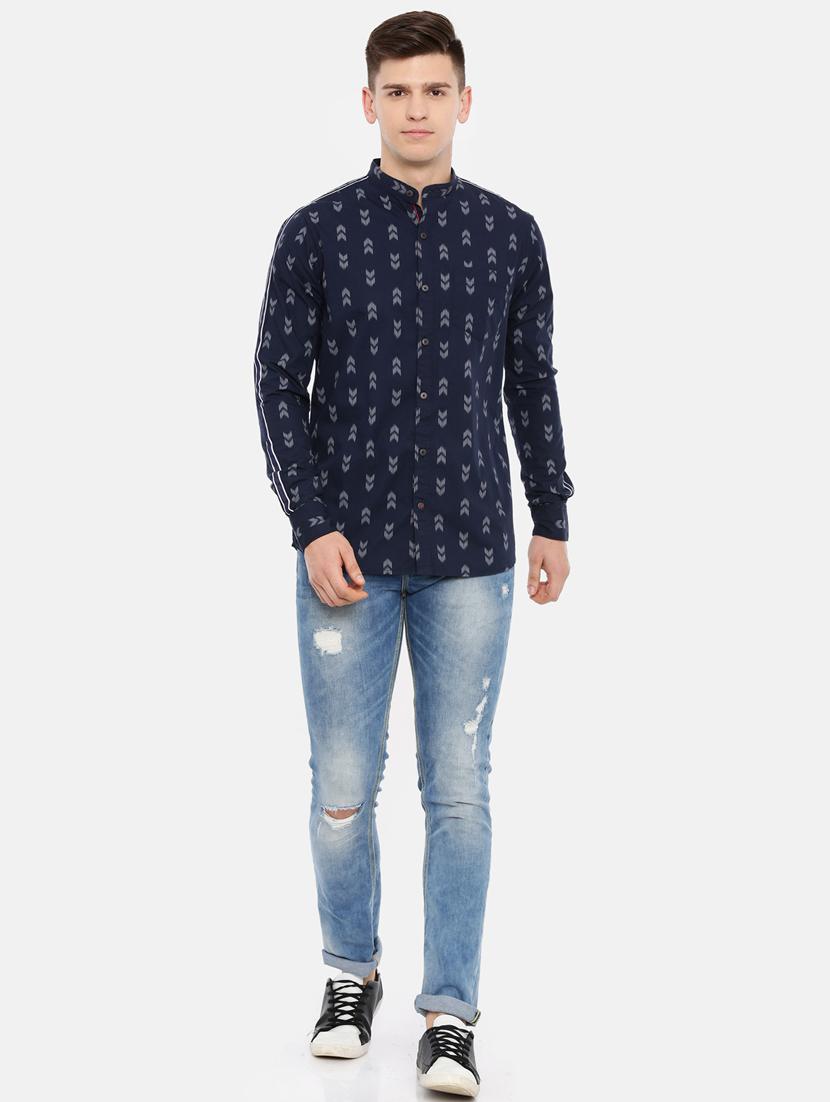 navy blue printed casual shirt - 17076483 - Standard Image - 3