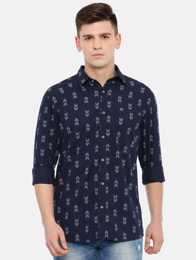 navy blue printed casual shirt - 17076485 - Zoom Image - 0