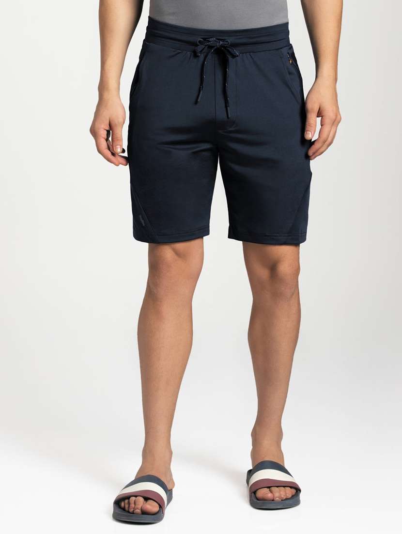 Buy online Blue Solid Polyester Shorts from Shorts and Three