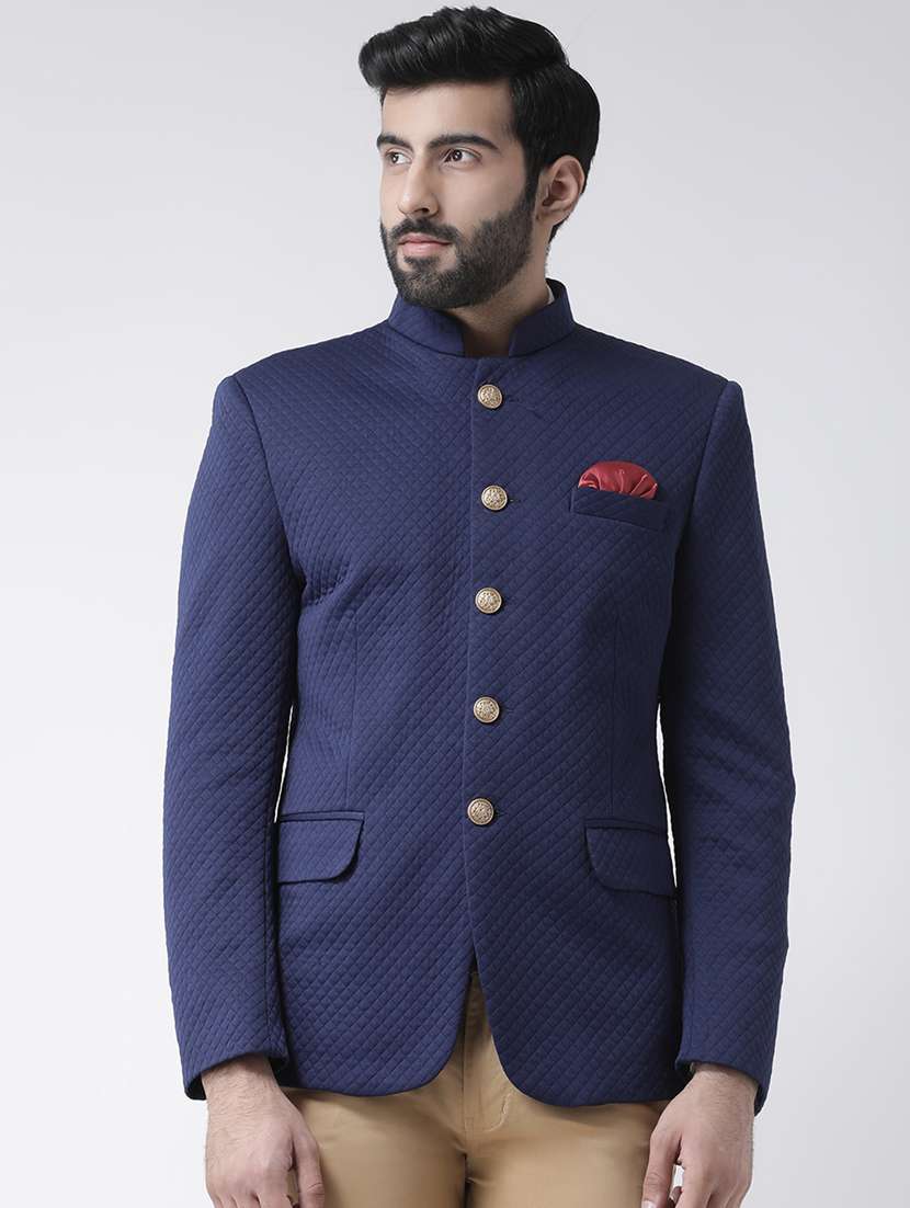 men blue long sleeve velvet blazer