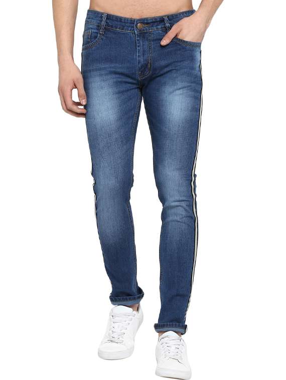 blue light washed side taped denim jeans