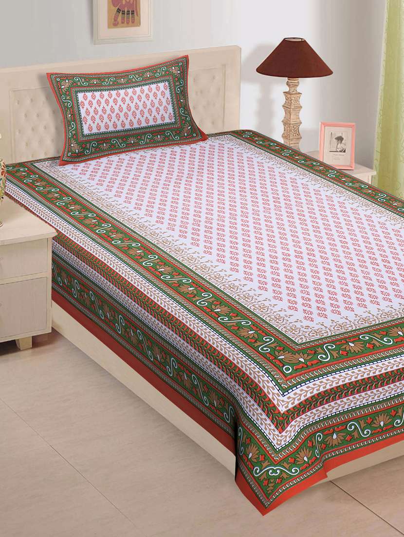  cotton jaipuri print single bedsheet with pillow cover