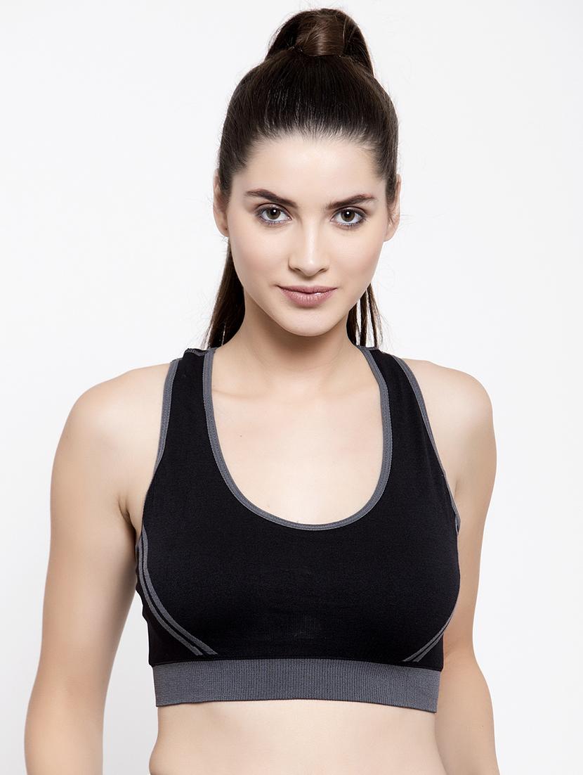 black poly spandex sports bra - 17082860 - Zoom Image - 0