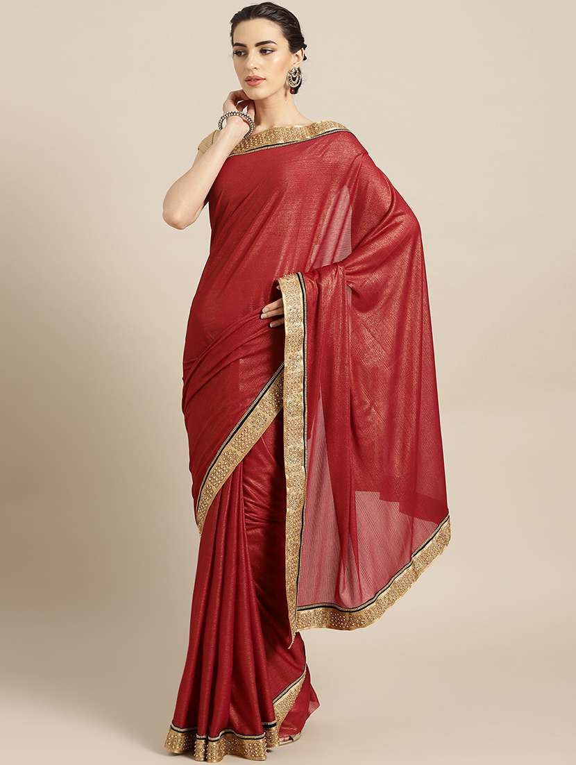 women solid with bordered saree with blouse