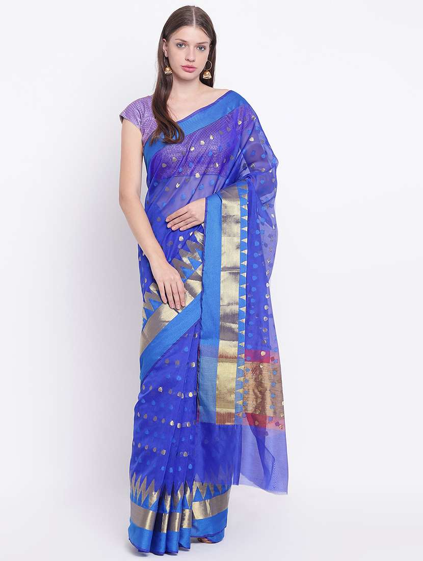 women's self design blue colored saree with blouse