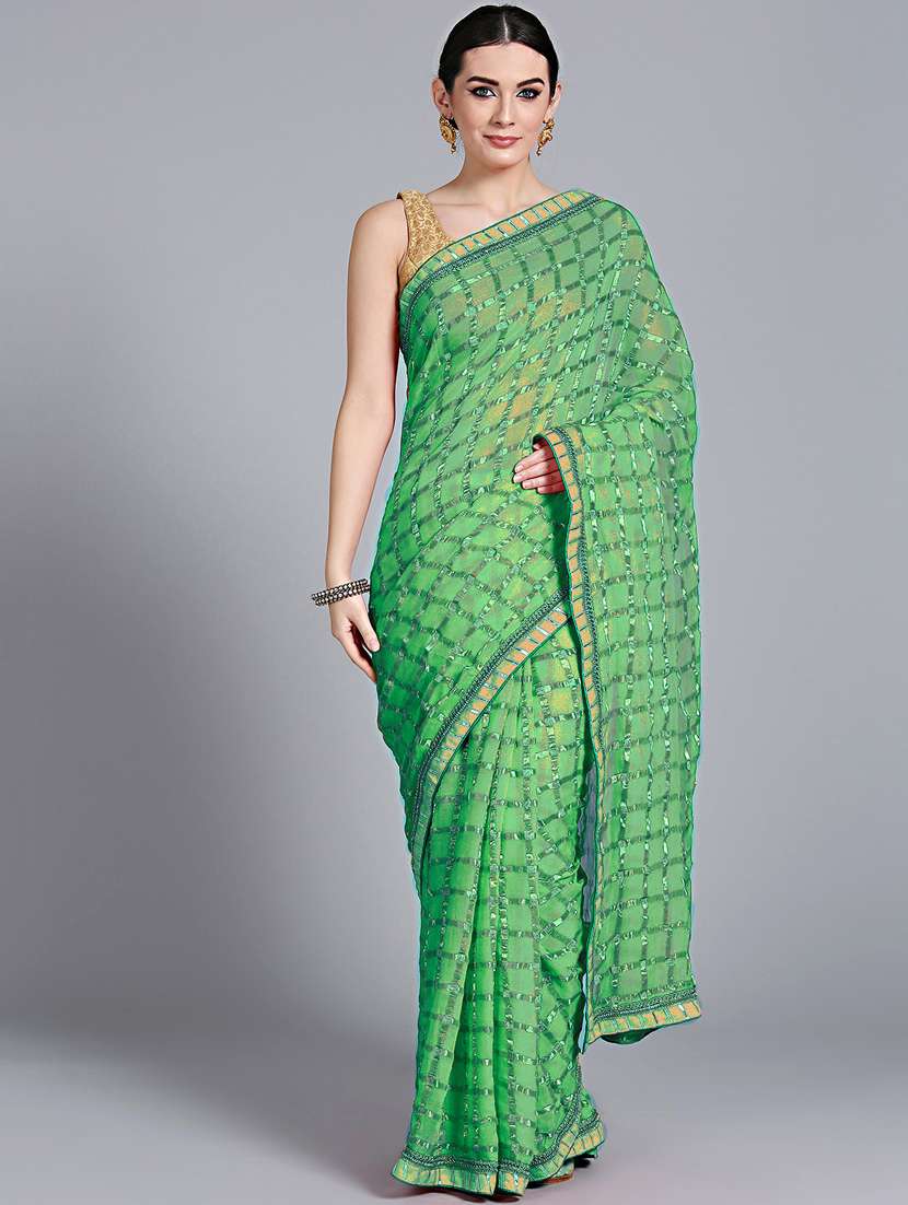 women's bordered royal blue colored saree with blouse
