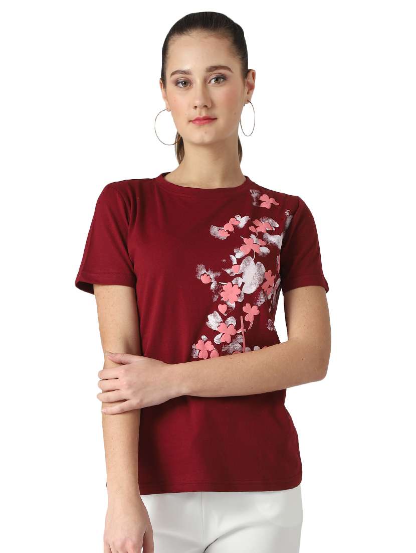 women's front print round neck t-shirt