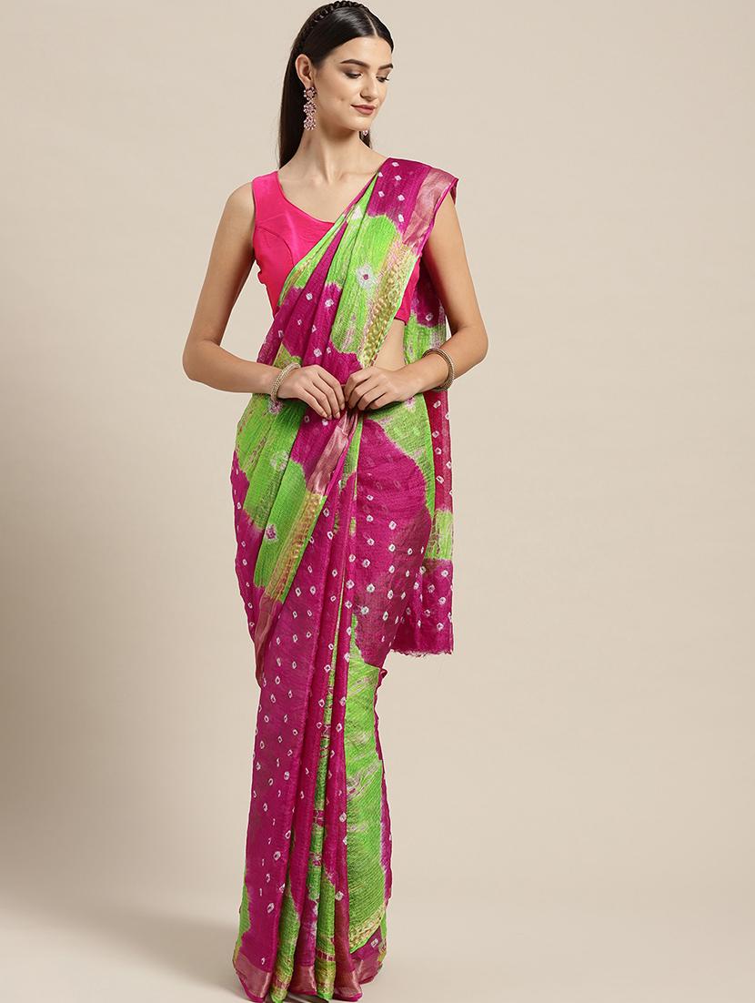 women's tie & dye pink colored saree with blouse - 17087822 -  Zoom Image - 0