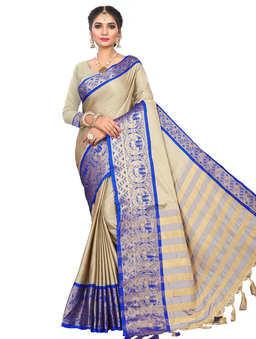 women's self design beige colored saree with blouse - 17087932 - Zoom Image - 0