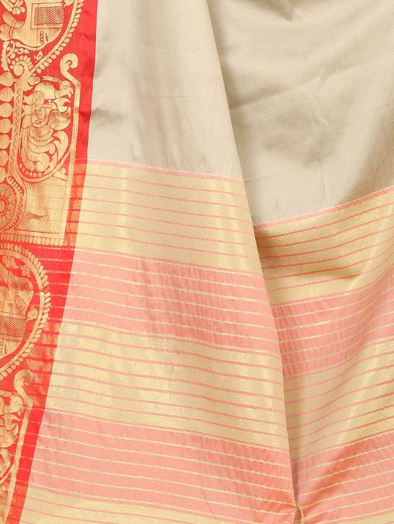 women's self design beige colored saree with blouse - 17087938 - Standard Image - 3