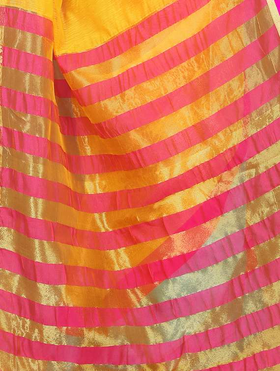 women's bordered mustard colored saree with blouse - 17087950 - Standard Image - 3