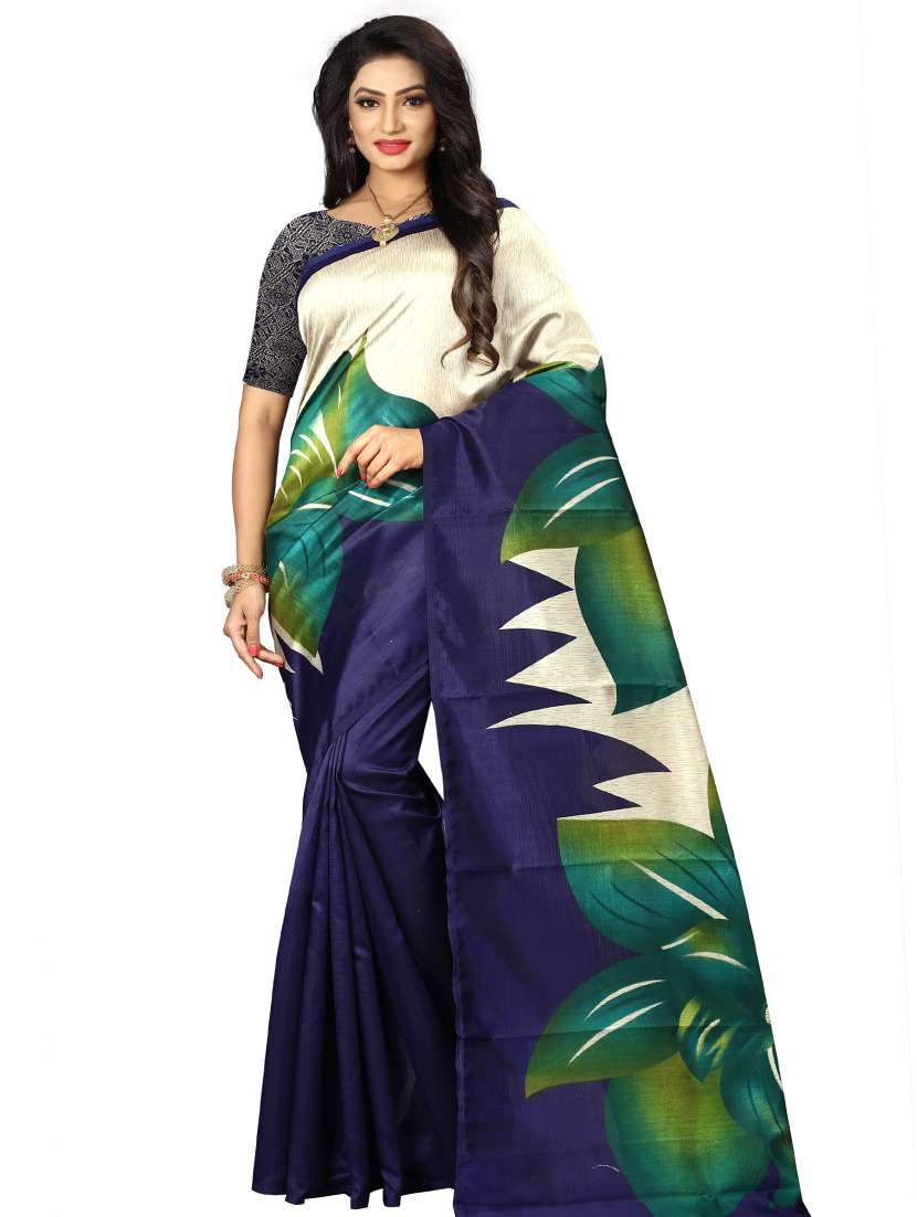 women's floral blue colored saree with blouse - 17087954 - Zoom Image - 0