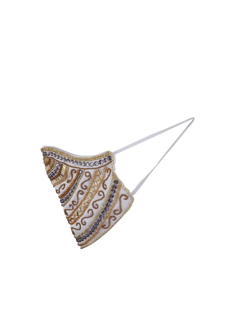 white 3 layer filteration  outer layermade from art silk fabric. inner made poly cotton which is extra soft and dries fast. middle 3rd of micro fabric for an stage filtration. decorative women mask - 17088265 -  Standard Image - 3