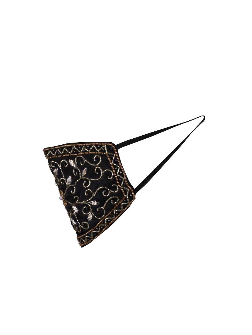 black 3 layer filteration  outer layermade from art silk fabric. inner made poly cotton which is extra soft and dries fast. middle 3rd of micro fabric for an stage filtration. decorative women mask - 17088269 -  Standard Image - 3