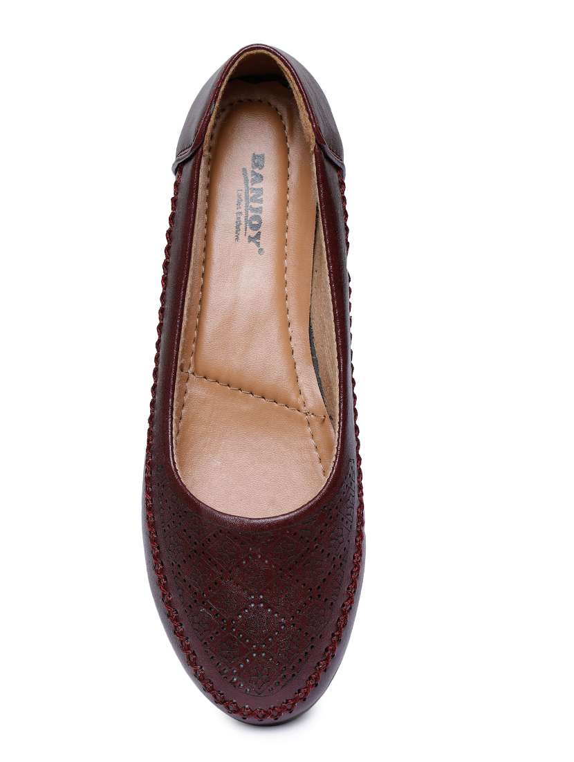 maroon cut work slip on ballerina - 17088472 - Standard Image - 3