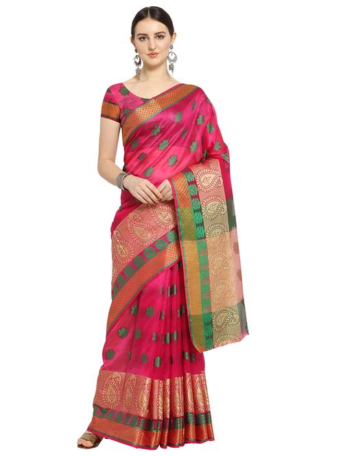 embroidered kanjivaram saree with blouse - 17088922 - Standard Image - 0