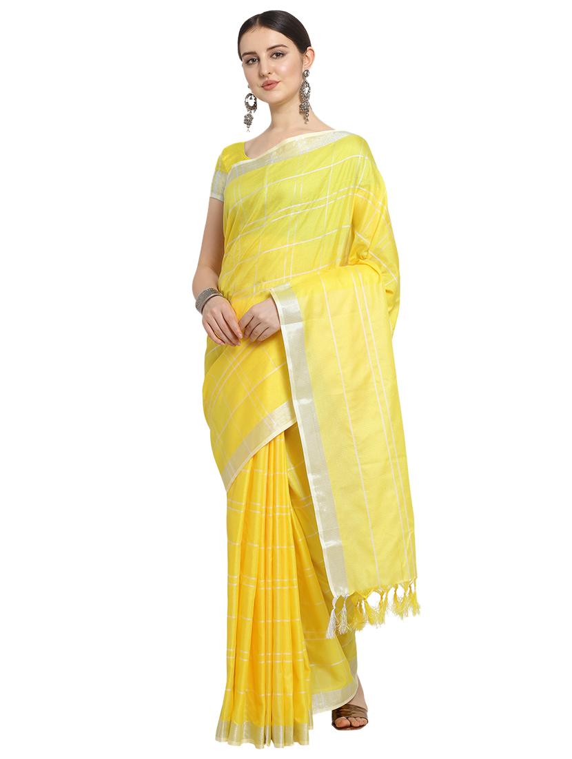 checkered kanjivaram saree with blouse - 17088923 - Zoom Image - 0