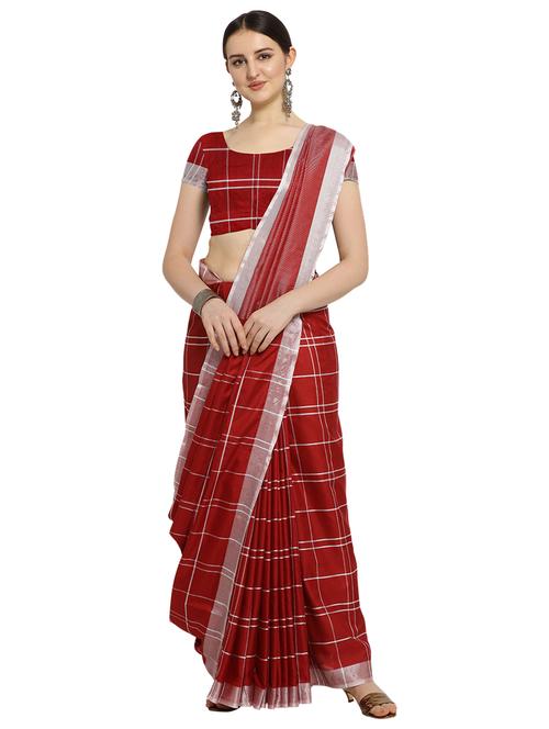 checkered kanjivaram saree with blouse - 17088924 - Standard Image - 0