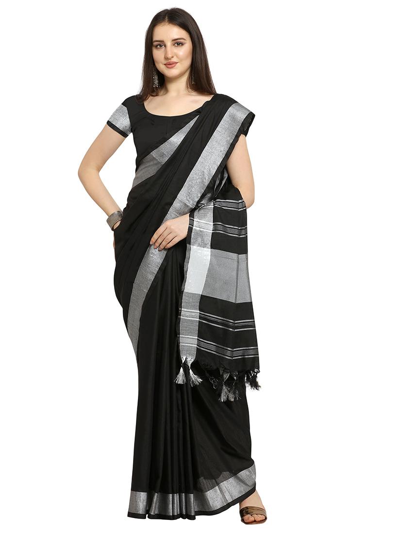 solid bordered saree with blouse - 17088925 - Zoom Image - 0