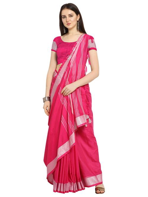 solid bordered saree with blouse - 17088928 - Standard Image - 0