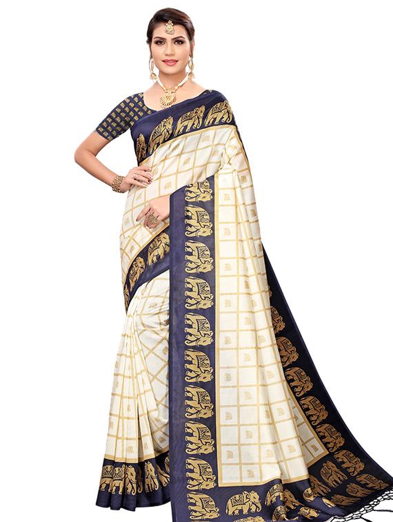 checkered printed saree with blouse - 17088932 - Zoom Image - 0