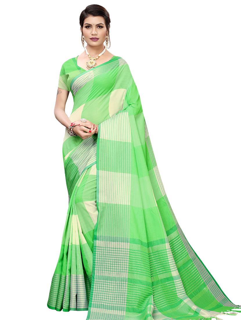 checkered printed saree with blouse - 17088951 -  Zoom Image - 0