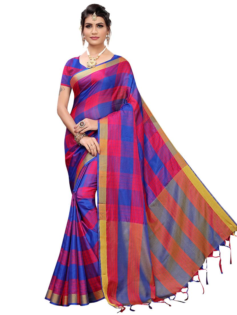 color block printed saree with blouse - 17088953 -  Zoom Image - 0