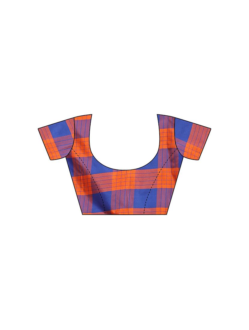 checkered printed saree with blouse - 17088955 - Standard Image - 3