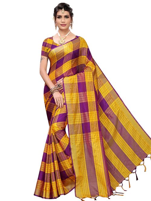 checkered printed saree with blouse - 17088957 - Standard Image - 0
