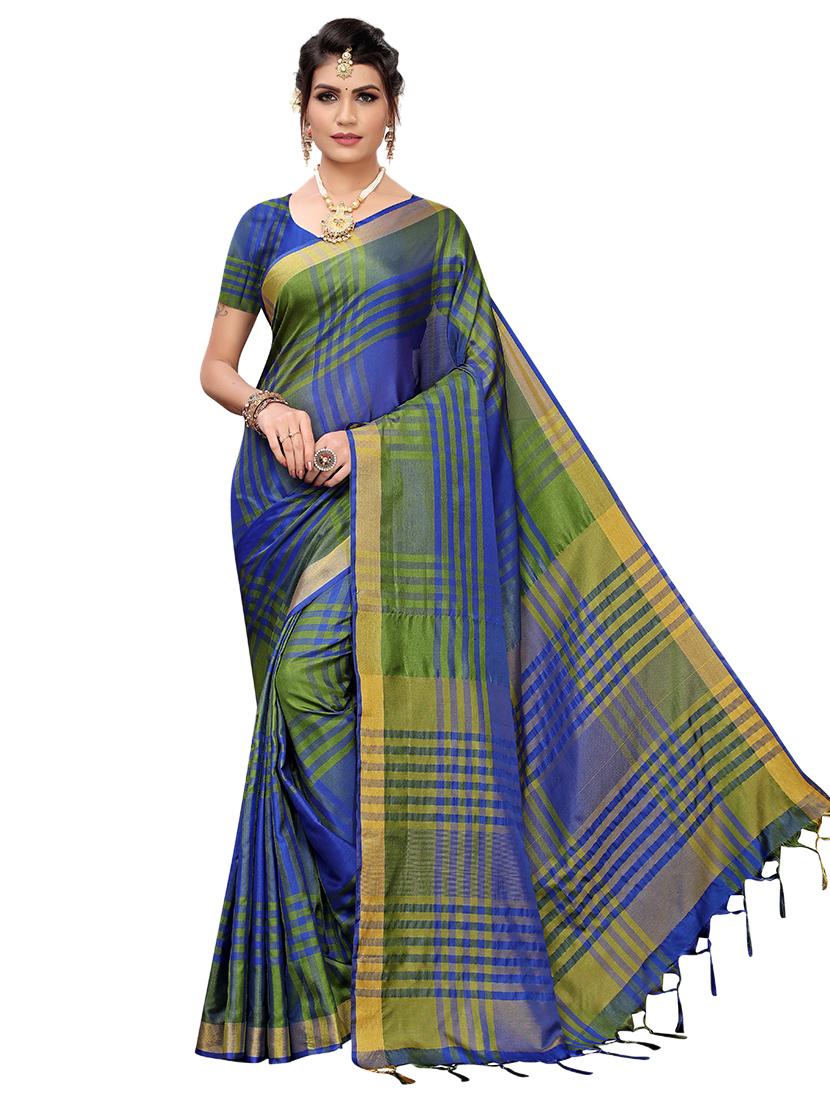 checkered printed saree with blouse - 17088959 -  Zoom Image - 0