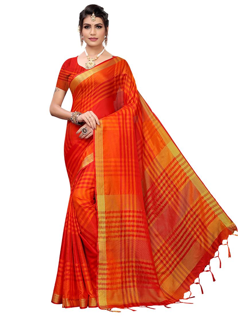 checkered printed saree with blouse - 17088960 - Zoom Image - 0