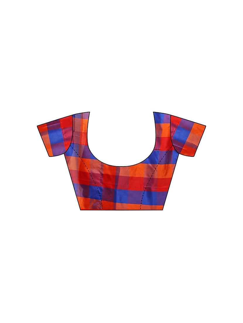 checkered printed saree with blouse - 17088964 - Standard Image - 3