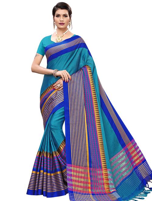 solid bordered saree with blouse - 17088968 -  Standard Image - 0