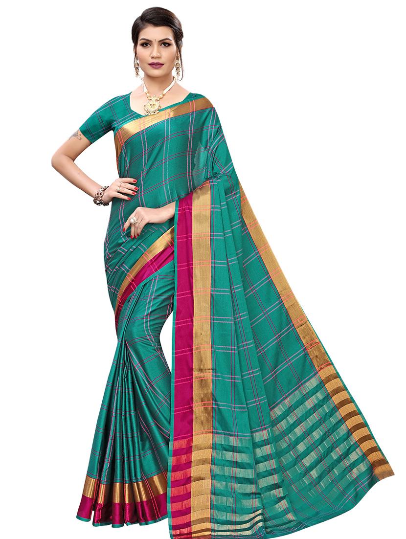 checkered printed saree with blouse - 17088971 -  Zoom Image - 0