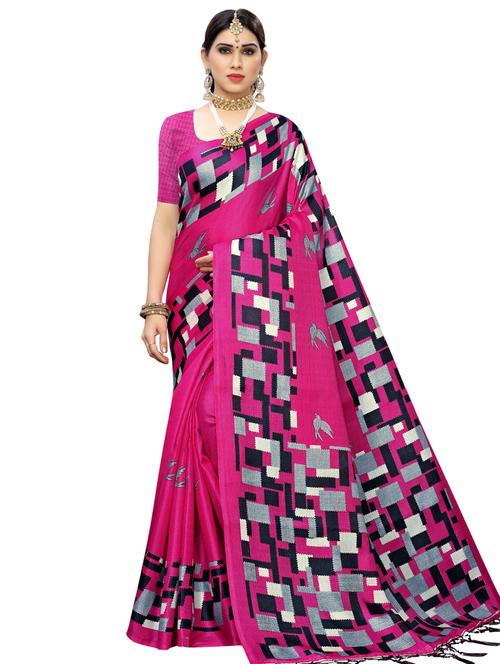 checkered printed saree with blouse - 17089009 - Standard Image - 0