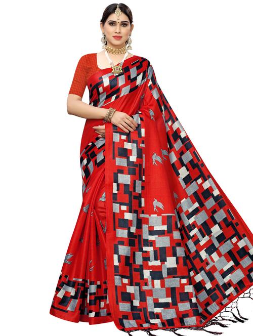 checkered printed saree with blouse - 17089011 -  Standard Image - 0