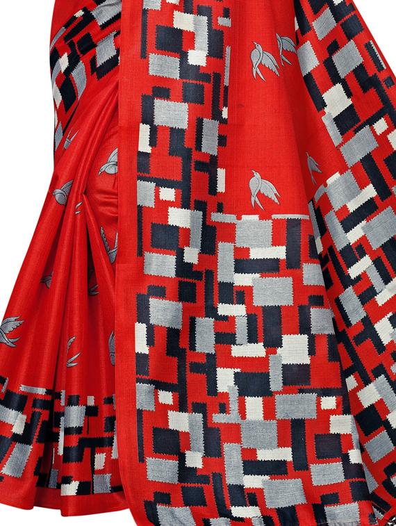 checkered printed saree with blouse - 17089011 - Standard Image - 3