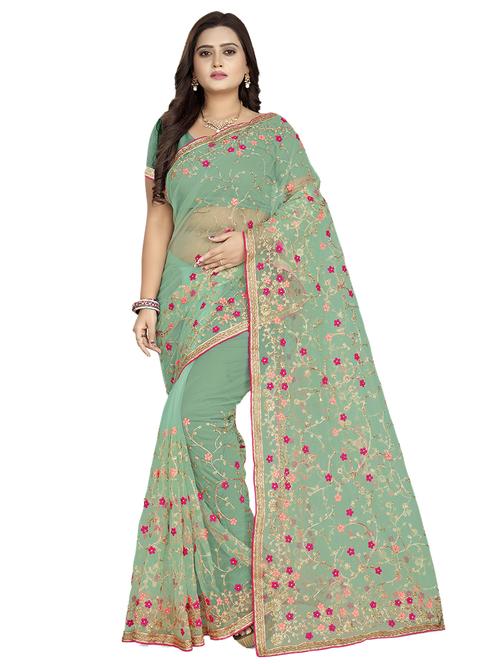 olive. net embroidered saree - 17089050 -  Standard Image - 0