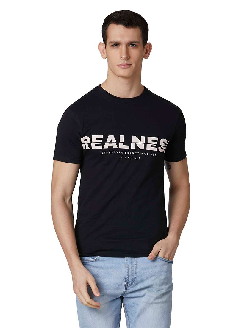 black typographic chest print t-shirt