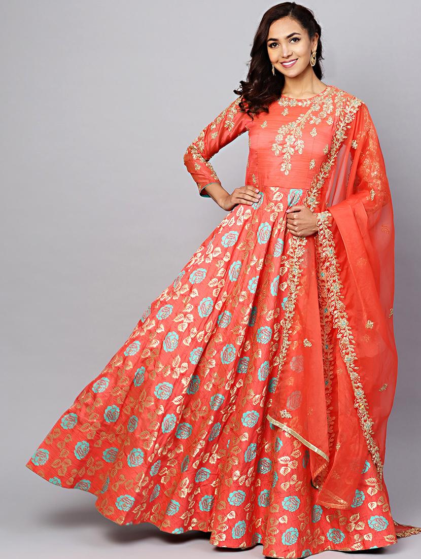floral silk blend flared gown - 17089678 - Zoom Image - 0