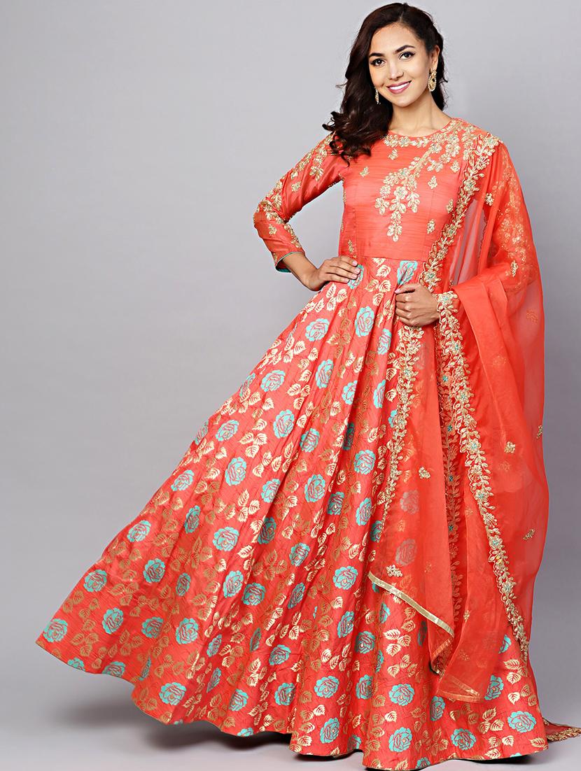 floral silk blend flared gown - 17089679 - Zoom Image - 0